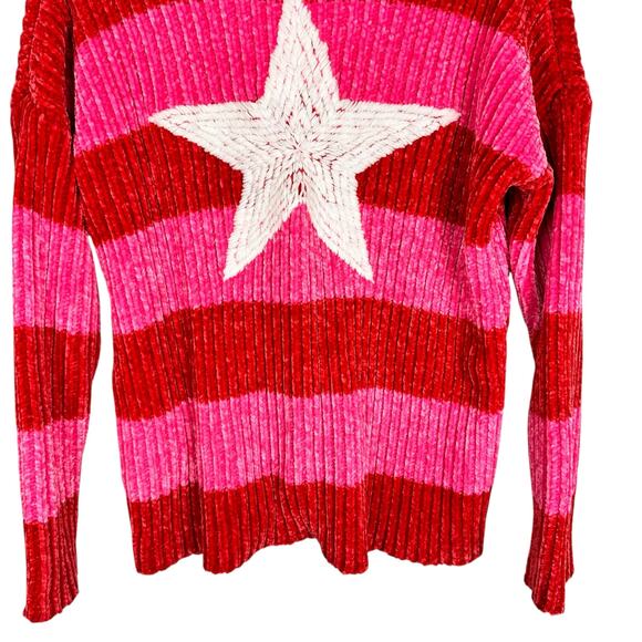 Wildfox Chenille Star Embroidered Oversized Knit Sweater Red Stripe Small NWT - Picture 14 of 16